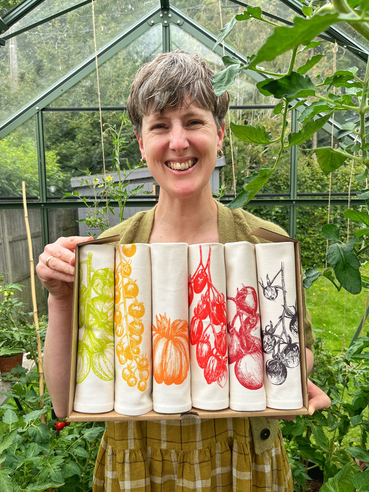 Lottie Day handmade napkin sets featuring vegetable, seafood and wildlife designs, made in Norfolk on 100% cotton