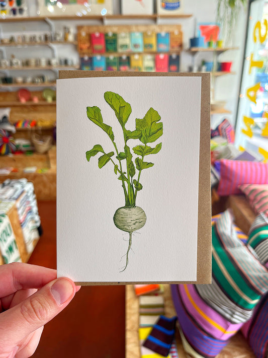 Neep greetings card by Lottie Day featuring a digital print of original parsnip screen-printed artwork