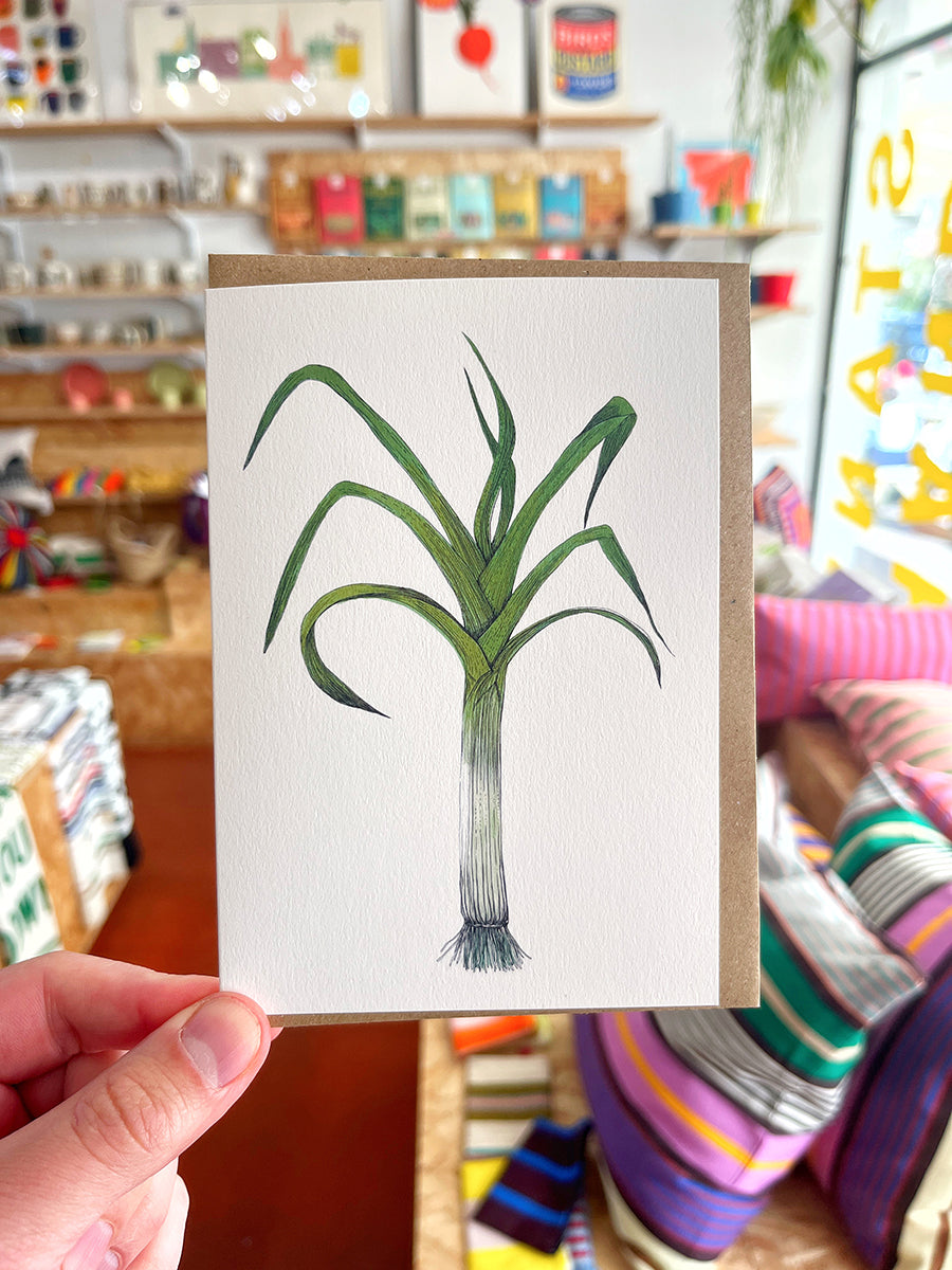 Leek greetings card by Lottie Day featuring a digital version of her original leek screen-printed design