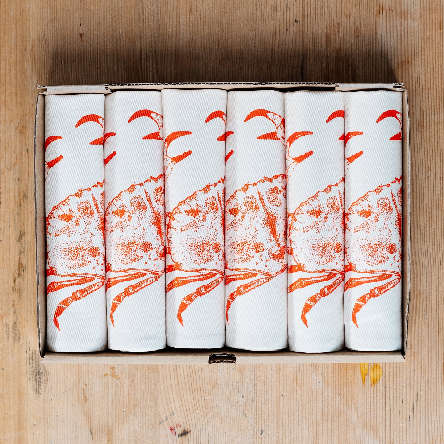 Crab napkin gift set by Lottie Day – handmade cotton serviettes inspired by Norfolk seafood and coastal wildlife