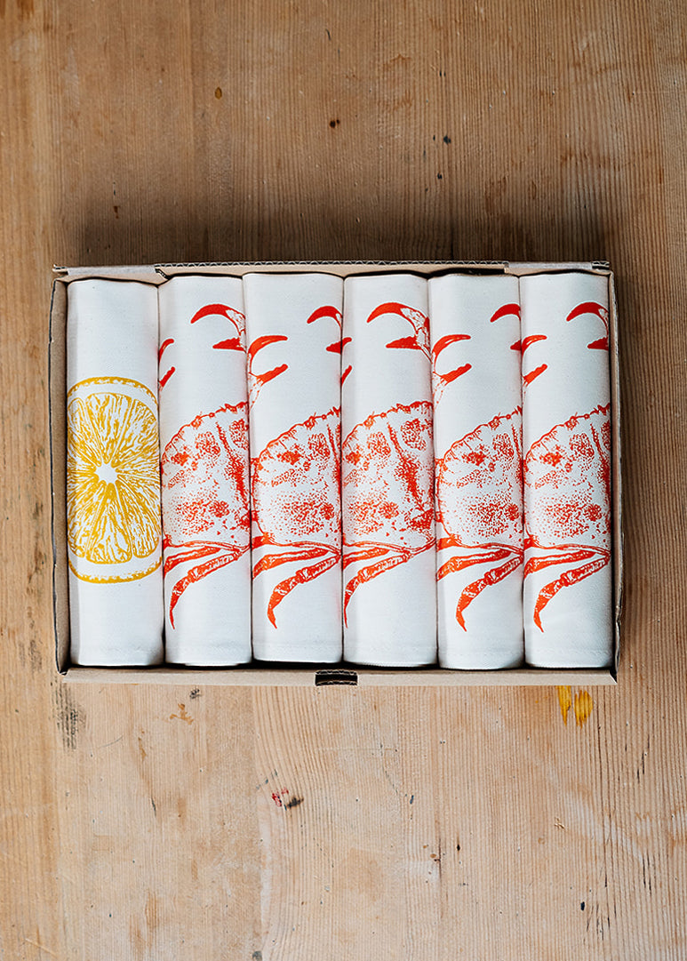 Crab napkin gift set by Lottie Day – handmade cotton serviettes inspired by Norfolk seafood and coastal wildlife
