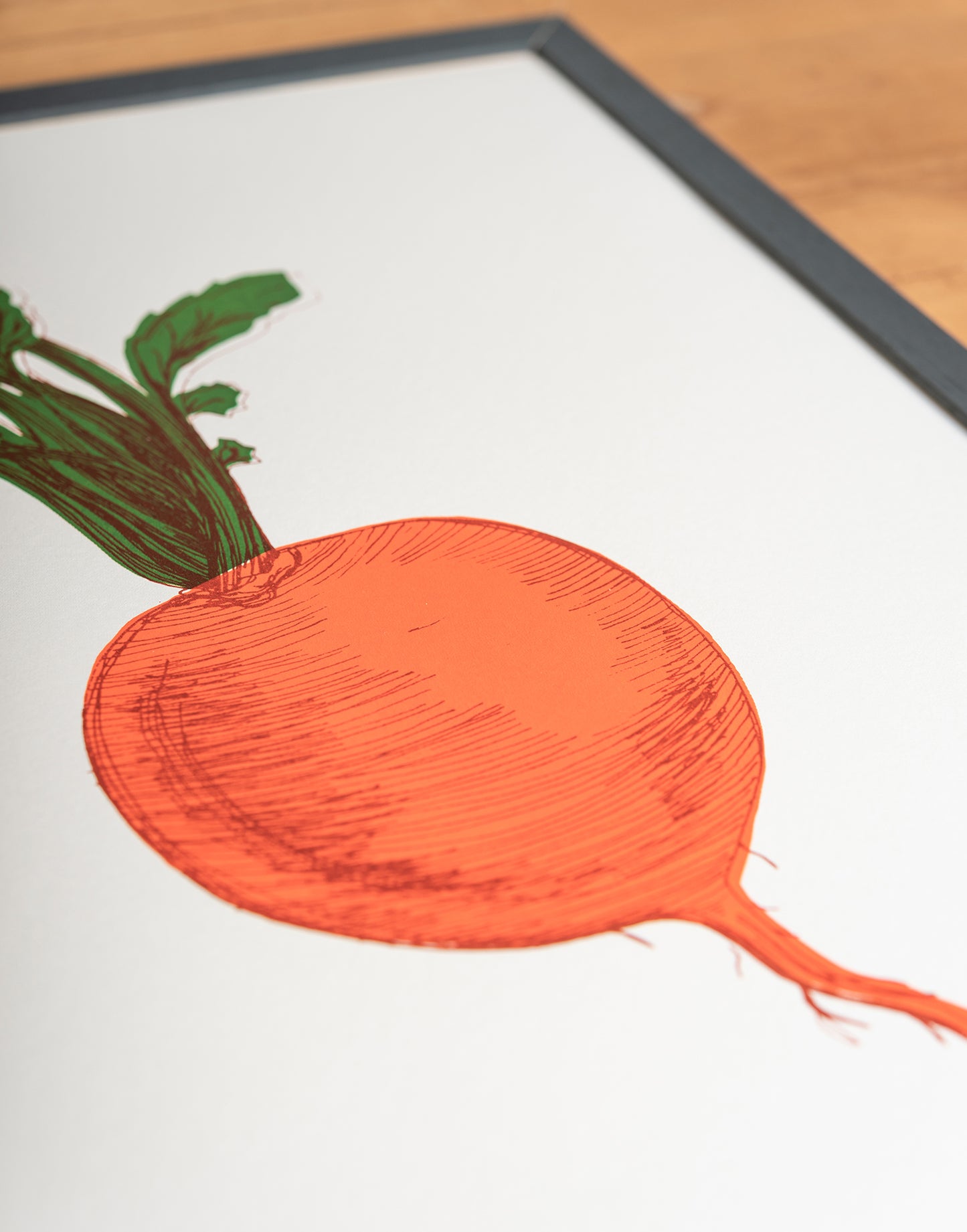 Orange Swede vegetable print by Lottie Day – limited edition silk screen wall art with Norfolk allotment-inspired illustratio