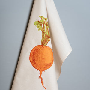 orange turnip vegetable printed cotton tea towel