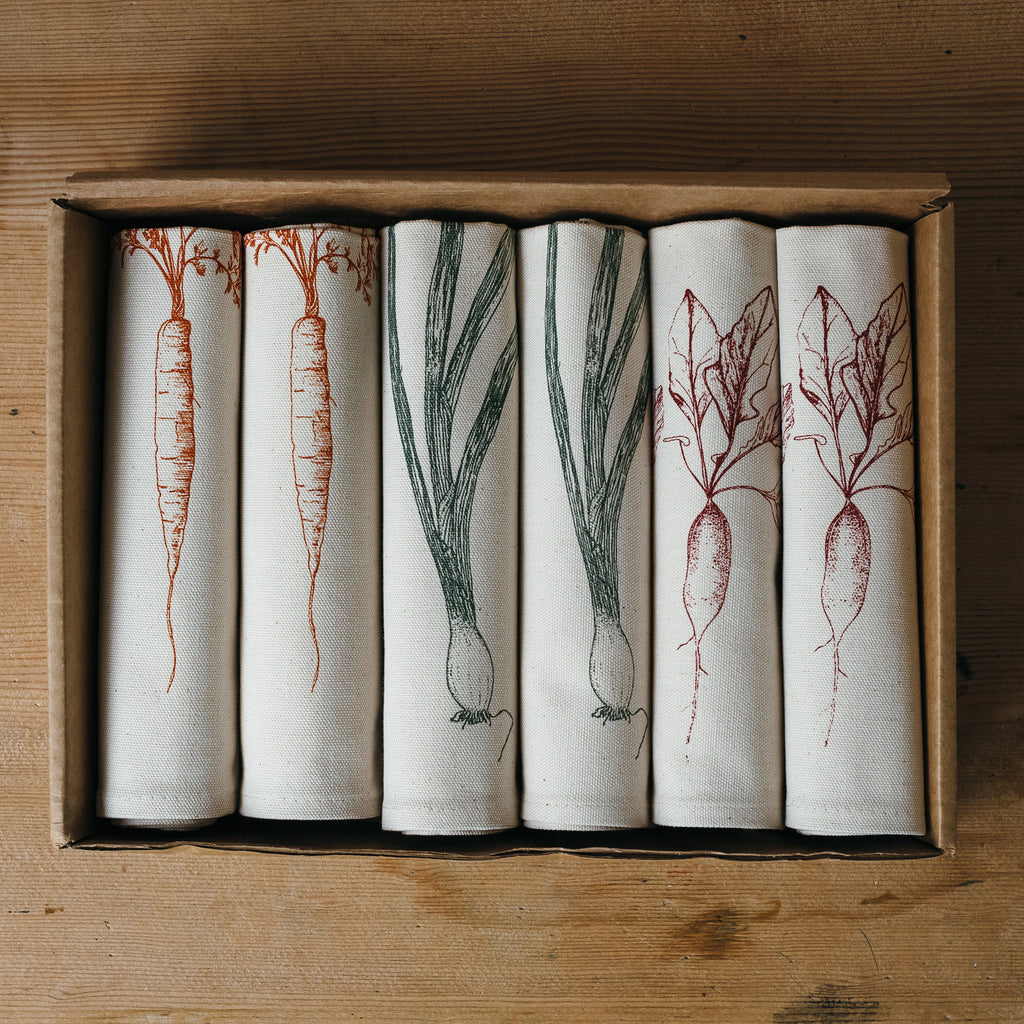 garden vegetable carrot spring onion radish napkin gift set