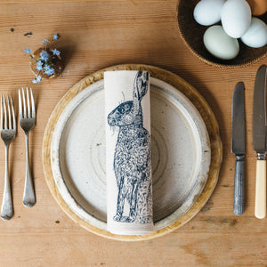 printed blue hare napkin place setting