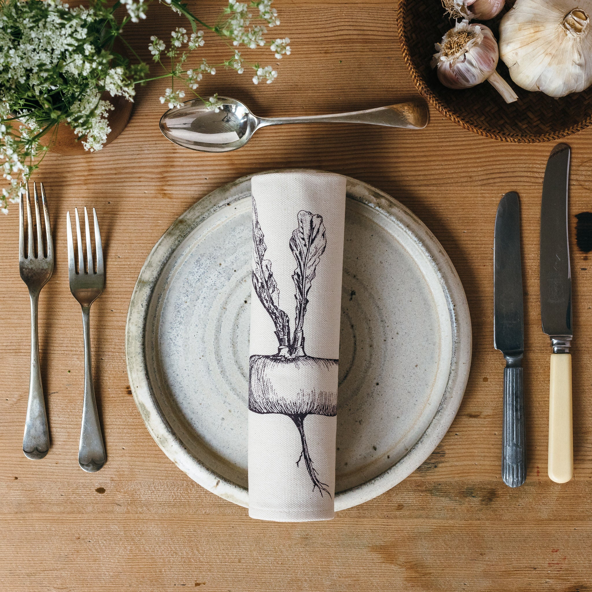 handmade printed gardening vegetables napkin gift place setting 