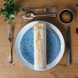 handmade printed parsnip gardening vegetables napkin table place setting