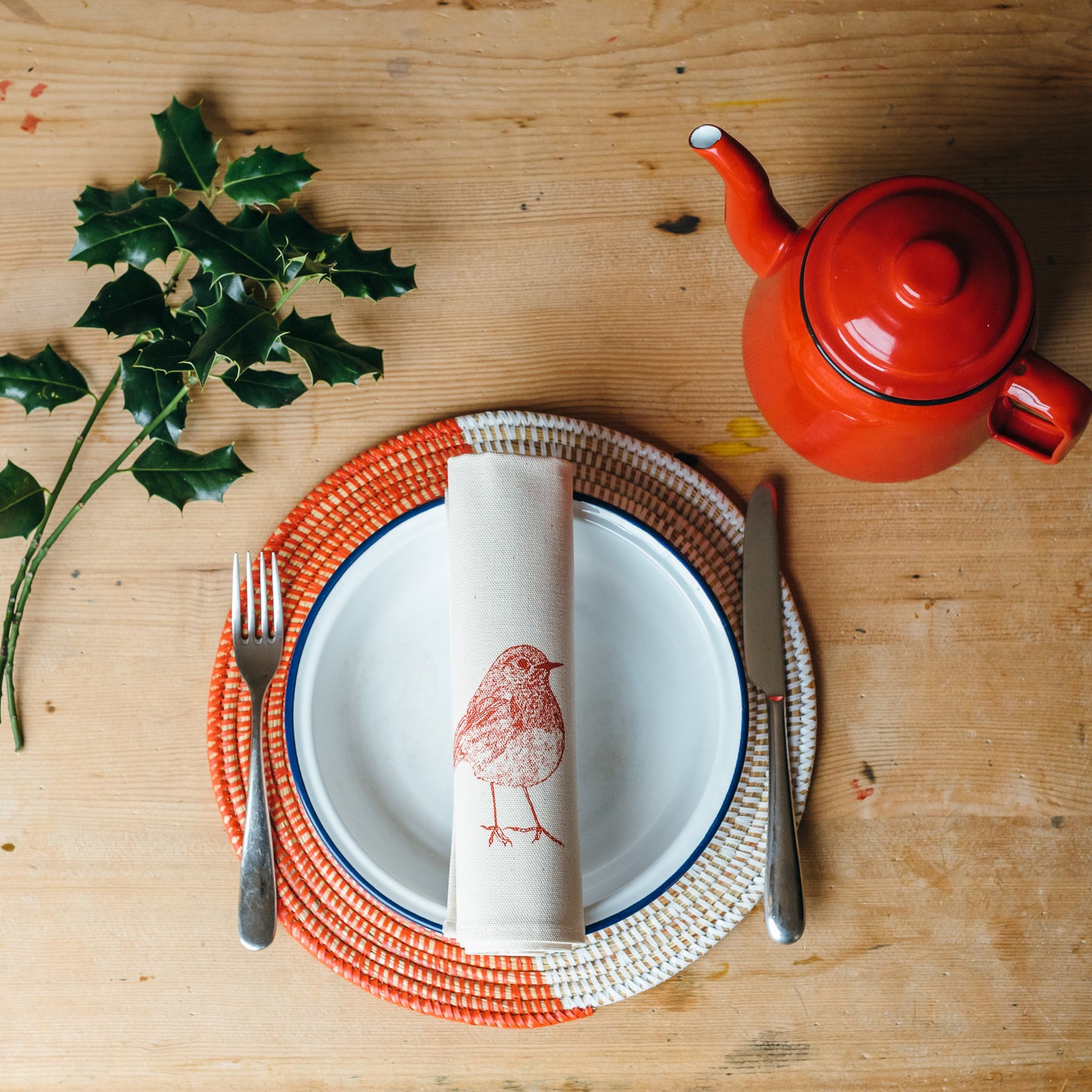 red robin christmas printed napkin table place setting