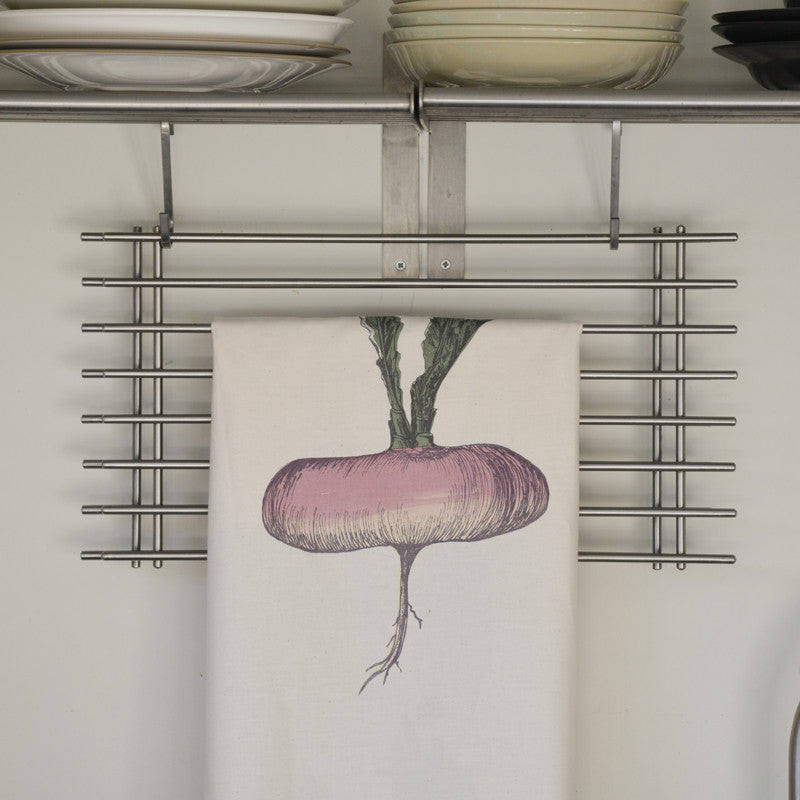 garden purple turnip allotment vegetable printed cotton tea towel