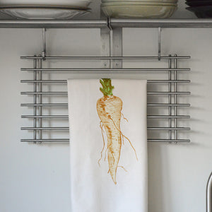 garden parsnip allotment vegetable printed cotton tea towel