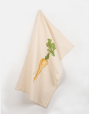 garden parsnip allotment vegetable printed cotton tea towel