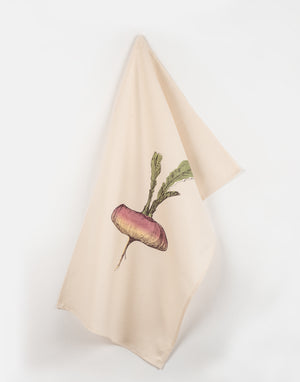 garden purple turnip allotment vegetable printed cotton tea towel